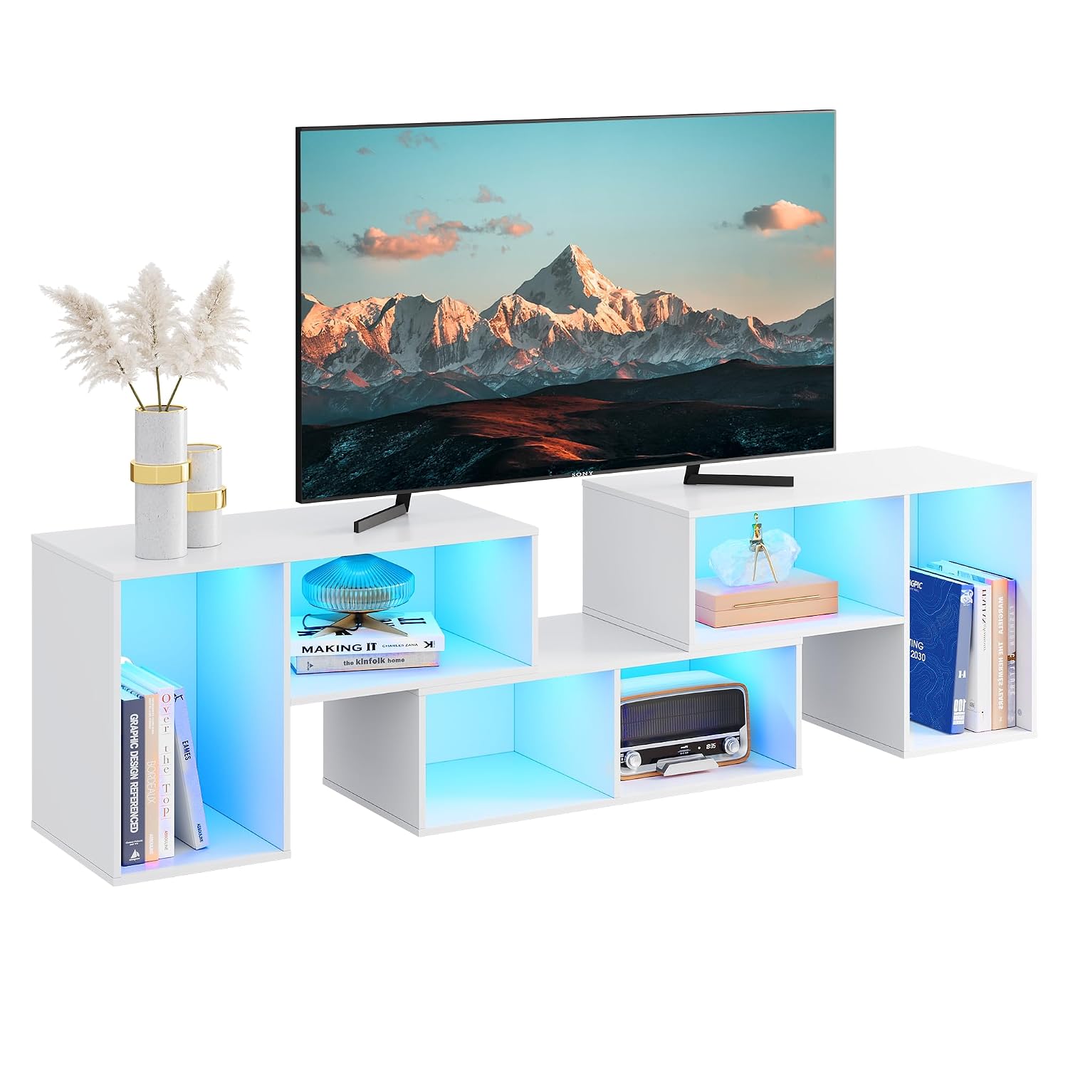 Gaming Console Cabinet - Meuble TV Déformable avec Bande LED,