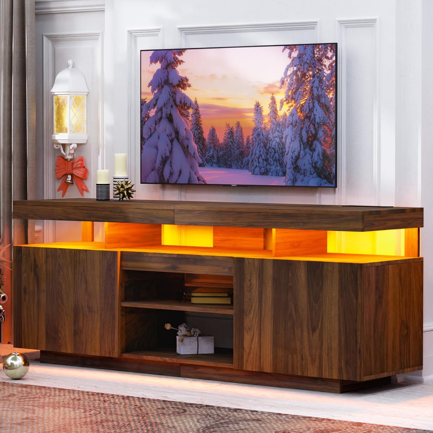 Gaming Console Cabinet - Meuble TV LED avec prises électriques