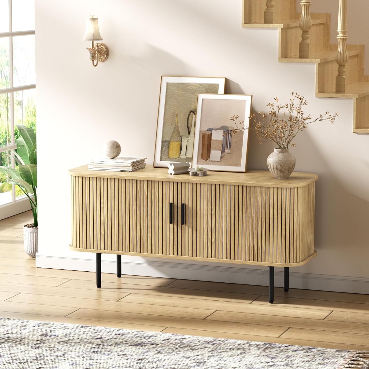 Meuble TV cannelé naturel pour - Gaming Console Cabinet avis et prix