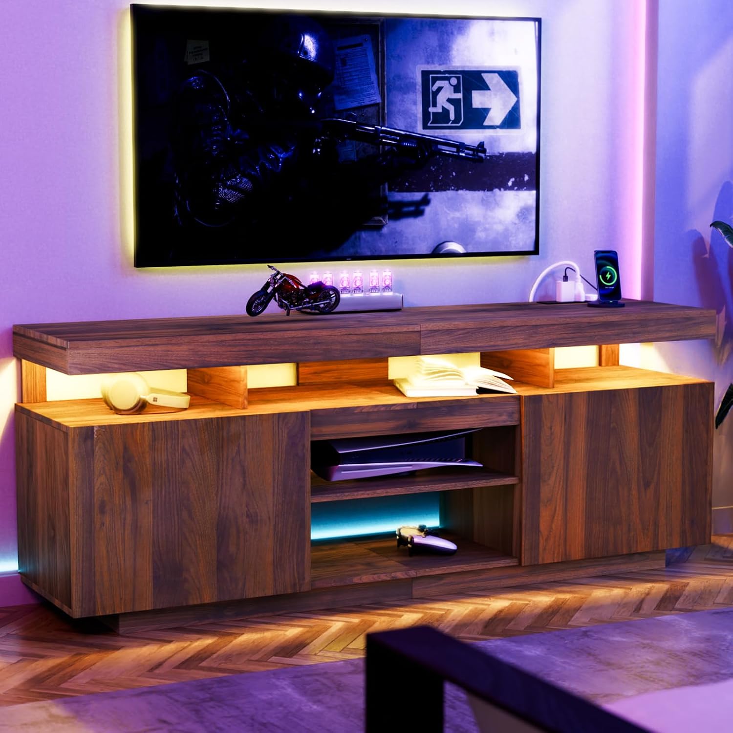 Meuble TV LED avec prises élec - Gaming Console Cabinet avis et prix