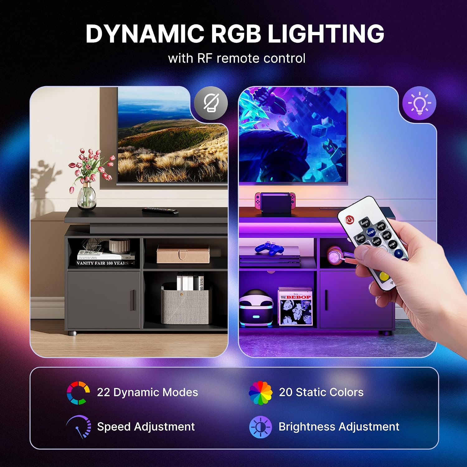 Meuble TV moderne avec éclaira - Gaming Console Cabinet avis et prix